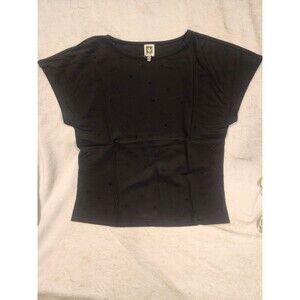 Anne Klein Shirt Blouse Black Stud Short Sleeve  Top Size Womens M